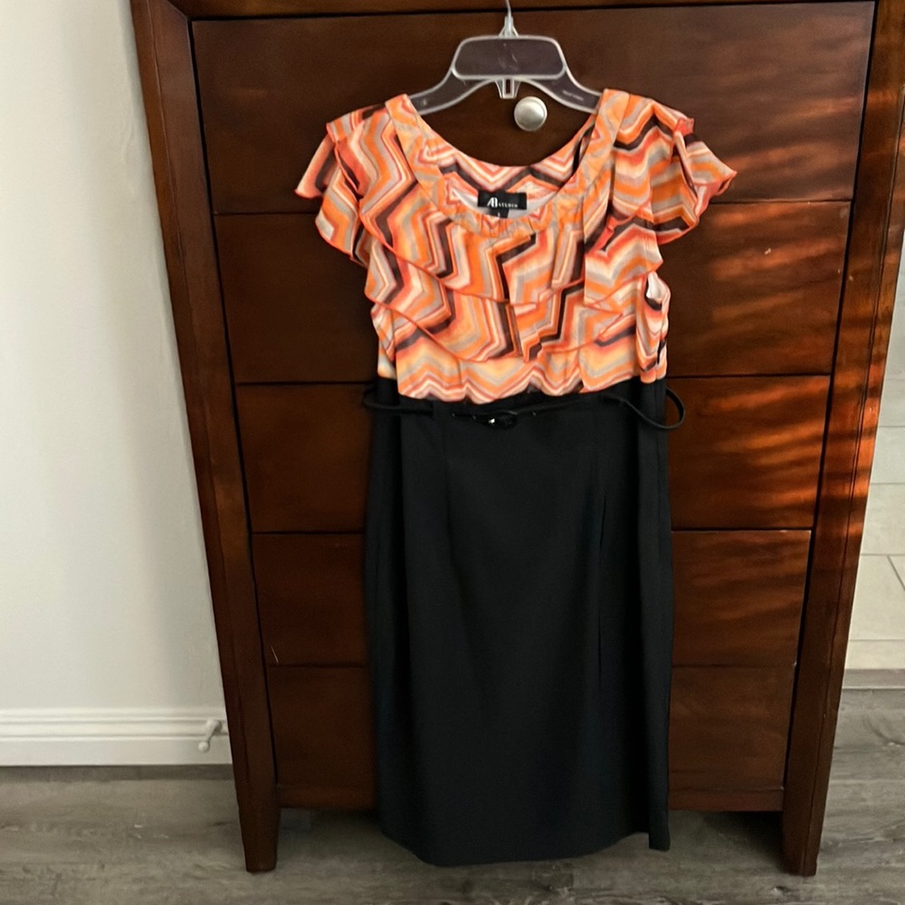 Y2k NWOT AB STUDIO FIFTED DRESS CHEVRON TOP RUFFLE SLEEVE SIZE 8